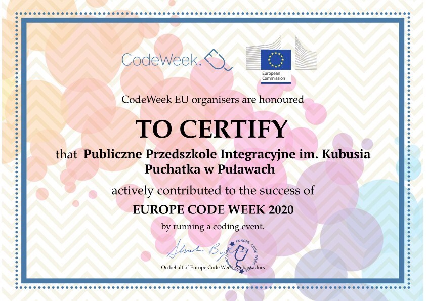certyfikat Europejskiego Tygodnia Kodowania - Code Week.