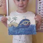 Hubert namalował farbami wieloryba